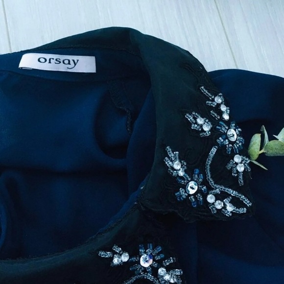 Blouse w/ collar detail in black & blue - Picture 4 of 4